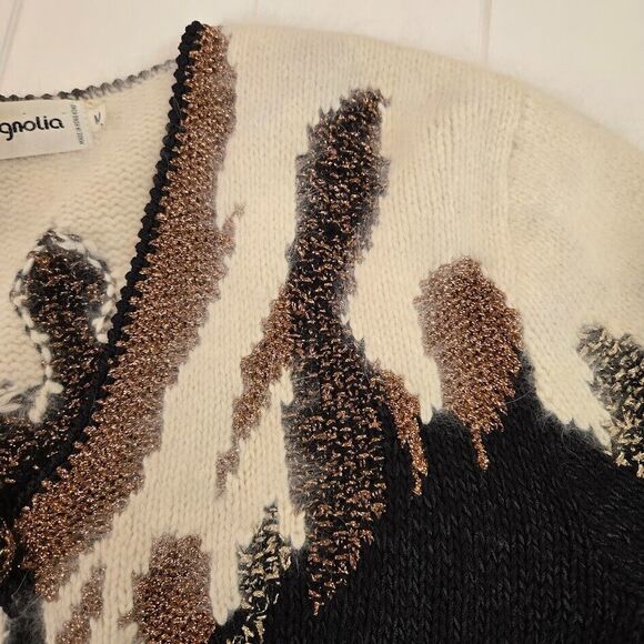 Vintage Magnolia Cardigan Sweater Size‎ M Dynasty 80's Angora Black Gold Ivory - Picture 4 of 9